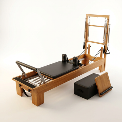 Pilates Reformer Machine Built for Home and Studio, 92 Inch Wooden Frame, Adjustable Springs, Jump Board