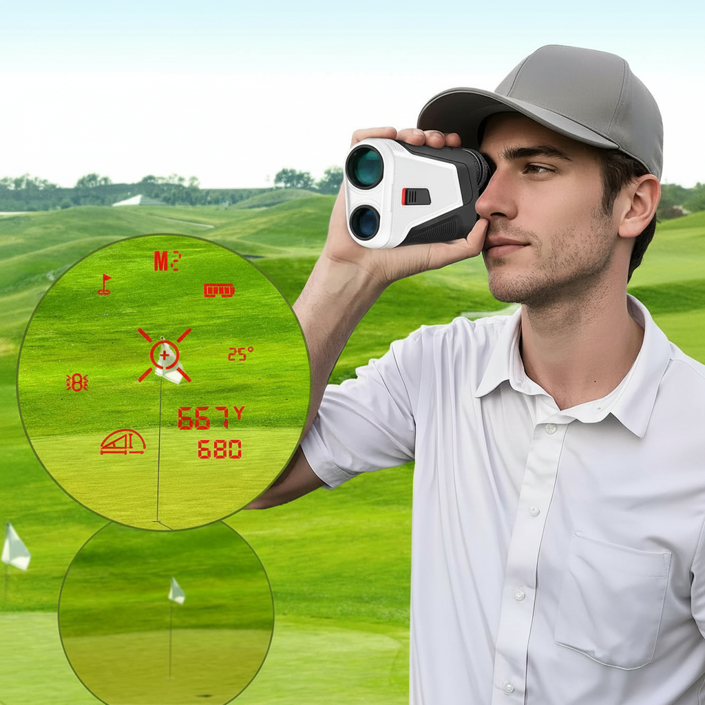 Red OLED Display Golf Rangefinder with Slope, Ultra-Clear 1200 Yards 7X Magnification Laser Range Finder, Magnetic/Flag Pole Locking Vibration