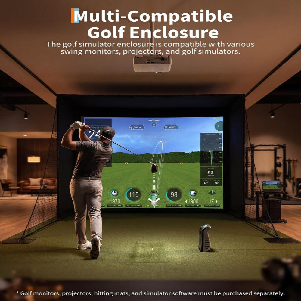 11 X 8 Ft Golf Simulator Enclosure Package, 4K-Compatible Impact Screen with Blackout Cage, Frame Poles, Side Nets, Bottom Fence Mesh and Sandbags, for Indoor or Garage Practice