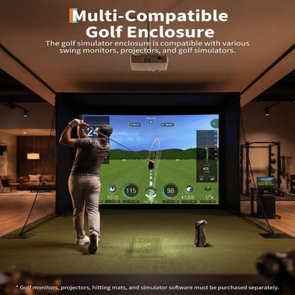 11 X 8 Ft Golf Simulator Enclosure Package, 4K-Compatible Impact Screen with Blackout Cage, Frame Poles, Side Nets, Bottom Fence Mesh and Sandbags, for Indoor or Garage Practice