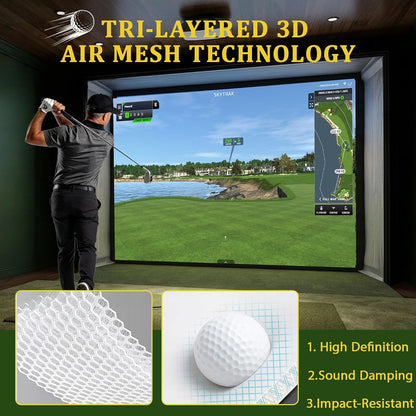 Golf Simulator Impact Screen, 4Mm 3D Mesh Golf Impact Screen with HD Visuals, Fireproof Golf Hitting Screen with Grommets for Garage/Home/Indoor