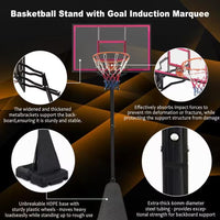 8 Ft. to 10 Ft. Black Metal Portable Basketball Hoop Height Adjustment with LED Lights