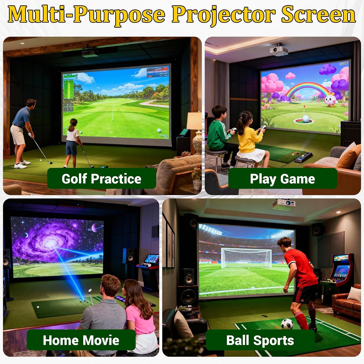 Golf Simulator Impact Screen, 4Mm 3D Mesh Golf Impact Screen with HD Visuals, Fireproof Golf Hitting Screen with Grommets for Garage/Home/Indoor