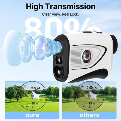 Golf Range Finder with Slope, 1200 Yards Rechargeable Range Finder Golf, 7X Magnification, Flag Lock Vibration, Magnetic Mount,±1 Yard Accuracy, Waterproof, Ideal for Golfing & Hunting