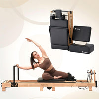 Pilates Reformer Machine Built for Home and Studio, 92 Inch Wooden Frame, Adjustable Springs, Jump Board