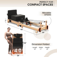 Pilates Reformer Machine Built for Home and Studio, 92 Inch Wooden Frame, Adjustable Springs, Jump Board