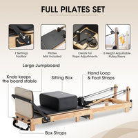 Pilates Reformer Machine Built for Home and Studio, 92 Inch Wooden Frame, Adjustable Springs, Jump Board