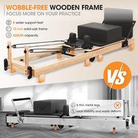 Pilates Reformer Machine Built for Home and Studio, 92 Inch Wooden Frame, Adjustable Springs, Jump Board