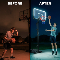 8 Ft. to 10 Ft. Black Metal Portable Basketball Hoop Height Adjustment with LED Lights — Before & After