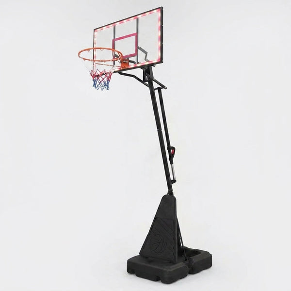 8 Ft. to 10 Ft. Black Metal Portable Basketball Hoop Height Adjustment with LED Lights — Studio Shot