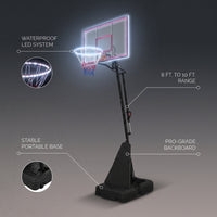 8 Ft. to 10 Ft. Black Metal Portable Basketball Hoop Height Adjustment with LED Lights — infographic