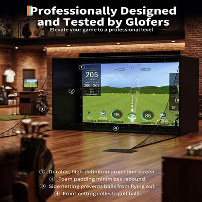 11 X 8 Ft Golf Simulator Enclosure Package, 4K-Compatible Impact Screen with Blackout Cage, Frame Poles, Side Nets, Bottom Fence Mesh and Sandbags, for Indoor or Garage Practice