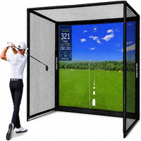 Golf Simulator Enclosure, 10X8Ft Golf Hitting Net Cage with HD Impact Screen & Foam Padding, Indoor Golf Practice Net for Home Garage