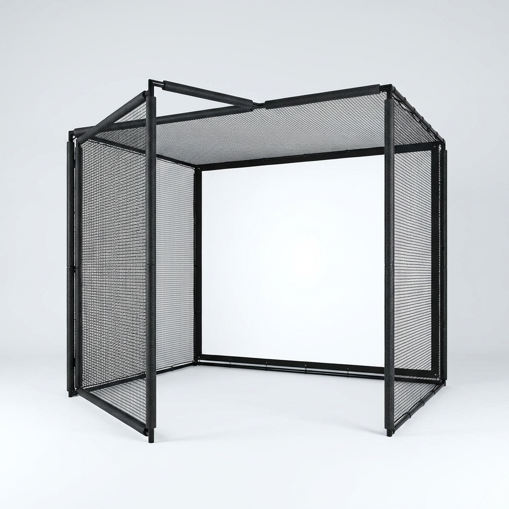Golf Simulator Enclosure, 10X8Ft Golf Hitting Net Cage with HD Impact Screen & Foam Padding, Indoor Golf Practice Net for Home Garage — Studio Shot