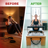 Pilates Reformer,  92" Wooden Pilates Reformer Machine with Springs, Pilates Machines for Home Use and Studio, Pilates Equipment with Sitting Box, Jump Board and Accessories — Before & After