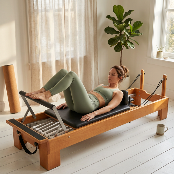 Pilates Reformer Machine Built for Home and Studio, 92 Inch Wooden Frame, Adjustable Springs, Jump Board