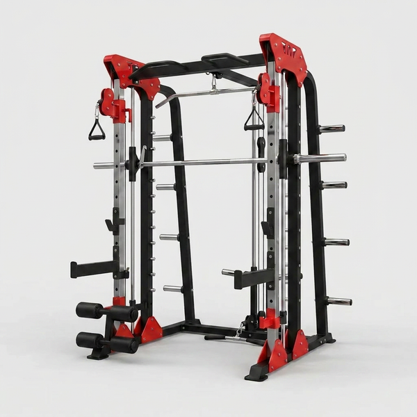 Power Rack Built for Home Gym Training, Metal Construction, Cable Crossover, Smith Machine Functions — Studio Shot