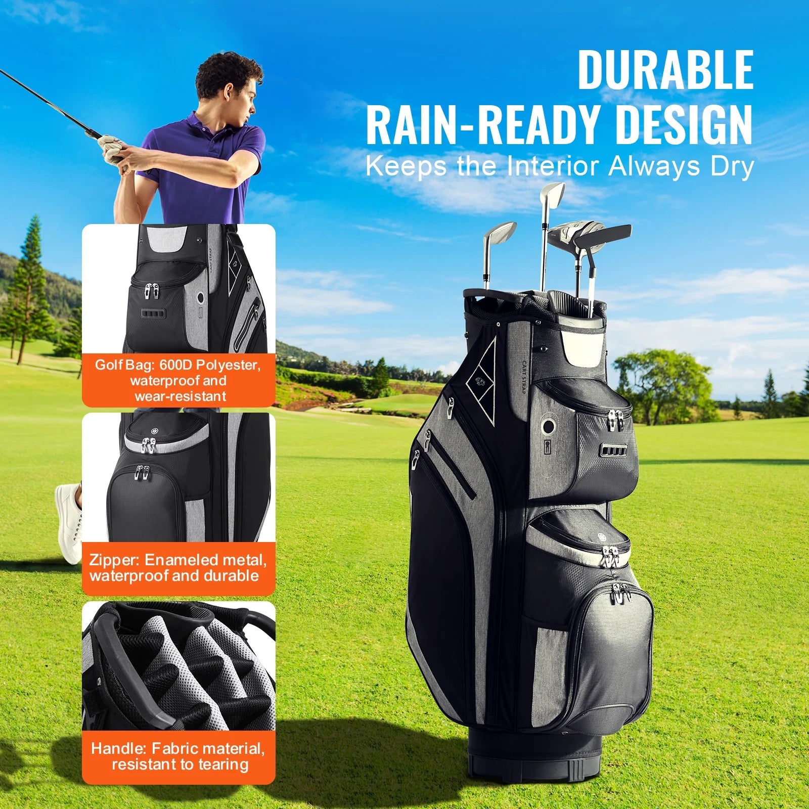 Golf Equipment Bag, 14 Compartment Organizer Top, 36” with 13 Storage Spaces, Robust Golf Gear Bag with Handles, Dust Shield, Removable Straps for Both Genders, Black Mixed Shades
