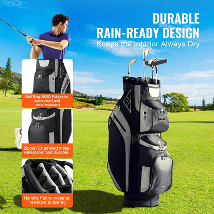Golf Equipment Bag, 14 Compartment Organizer Top, 36” with 13 Storage Spaces, Robust Golf Gear Bag with Handles, Dust Shield, Removable Straps for Both Genders, Black Mixed Shades