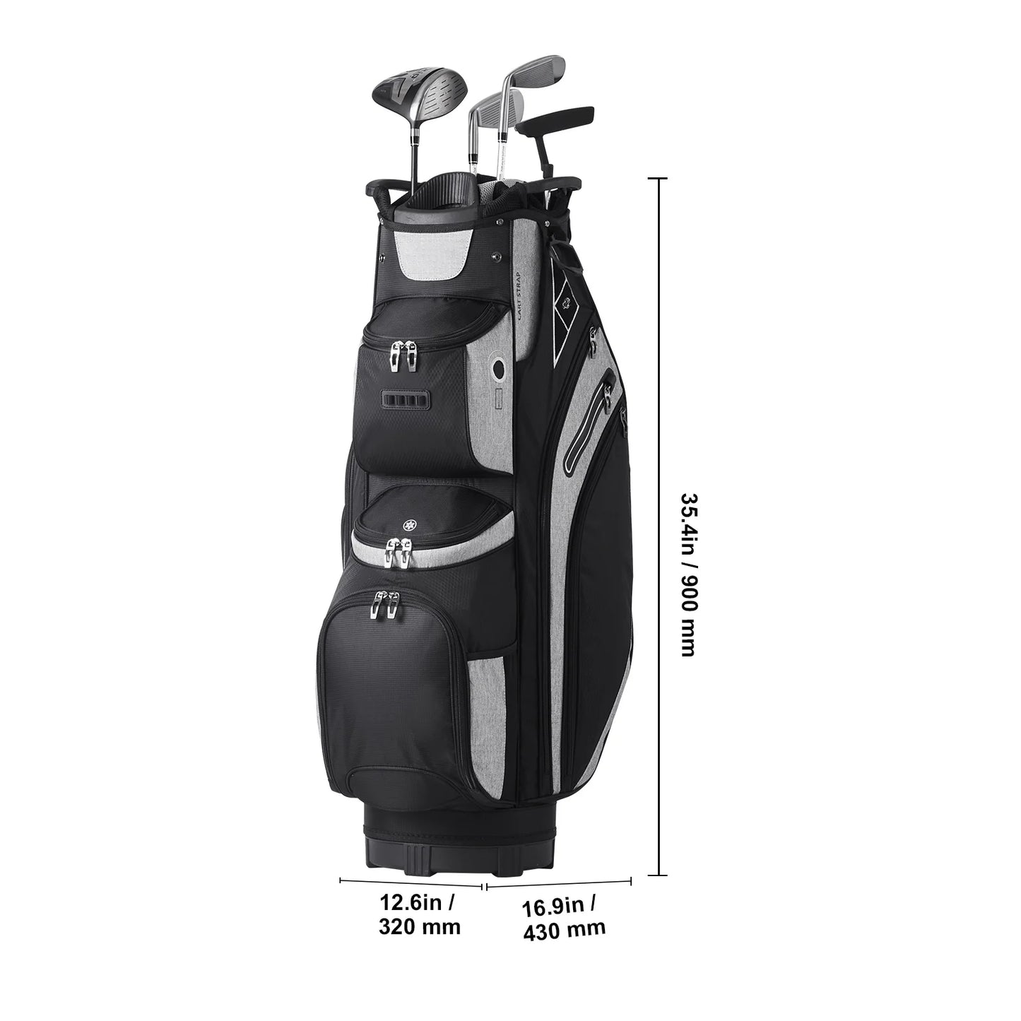 Golf Equipment Bag, 14 Compartment Organizer Top, 36” with 13 Storage Spaces, Robust Golf Gear Bag with Handles, Dust Shield, Removable Straps for Both Genders, Black Mixed Shades