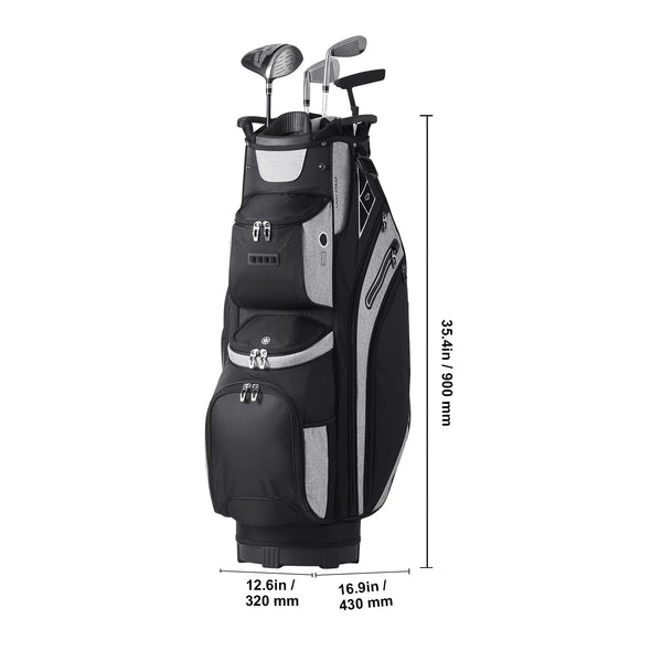 Golf Equipment Bag, 14 Compartment Organizer Top, 36” with 13 Storage Spaces, Robust Golf Gear Bag with Handles, Dust Shield, Removable Straps for Both Genders, Black Mixed Shades