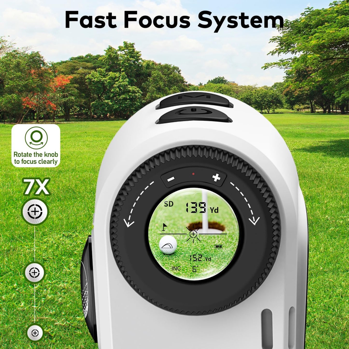 Golf Range Finder with Slope, 1200 Yards Rechargeable Range Finder Golf, 7X Magnification, Flag Lock Vibration, Magnetic Mount,±1 Yard Accuracy, Waterproof, Ideal for Golfing & Hunting