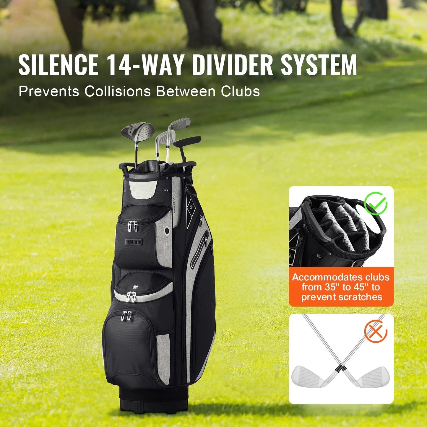 Golf Equipment Bag, 14 Compartment Organizer Top, 36” with 13 Storage Spaces, Robust Golf Gear Bag with Handles, Dust Shield, Removable Straps for Both Genders, Black Mixed Shades