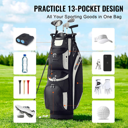 Golf Equipment Bag, 14 Compartment Organizer Top, 36” with 13 Storage Spaces, Robust Golf Gear Bag with Handles, Dust Shield, Removable Straps for Both Genders, Black Mixed Shades
