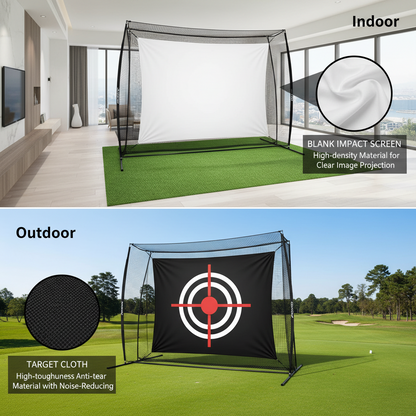 Golf Net, 11X8Ft Golf Simulators Hitting Net with High-Density Impact Screen and Target Cloth, Heavy Duty Practice Cage for Swing Driving, Home Backyard Garage Indoor Outdoor Use