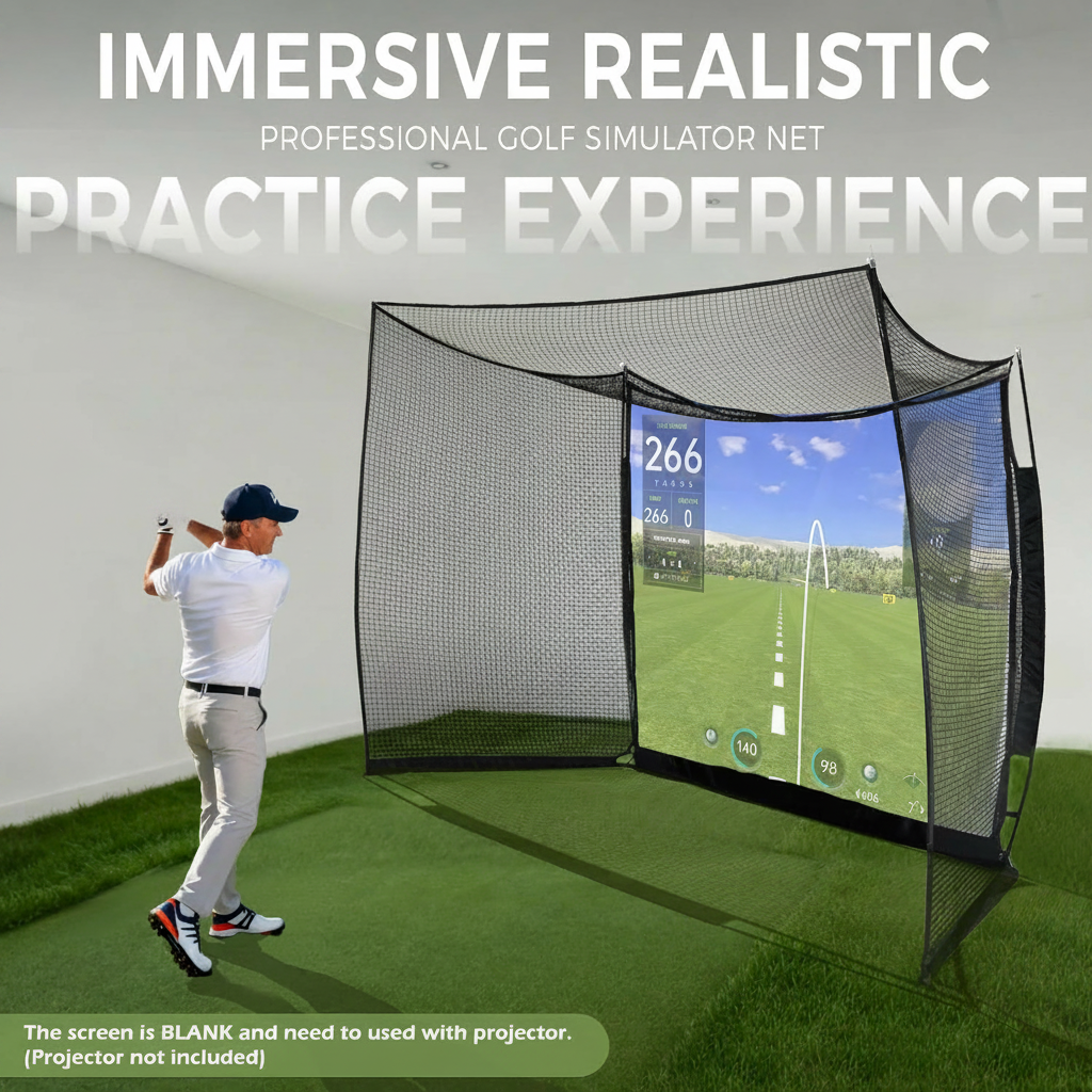 Golf Net, 11X8Ft Golf Simulators Hitting Net with High-Density Impact Screen and Target Cloth, Heavy Duty Practice Cage for Swing Driving, Home Backyard Garage Indoor Outdoor Use